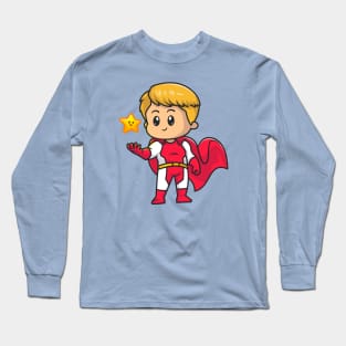 Cute SuperHero With Cute Star Cartoon Long Sleeve T-Shirt